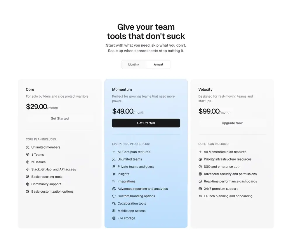 Pricing Sections