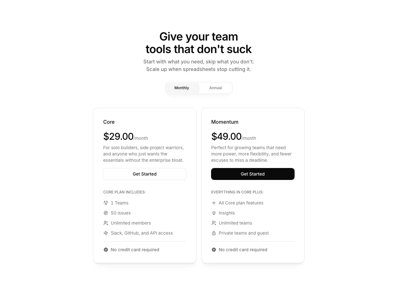 Pricing Sections